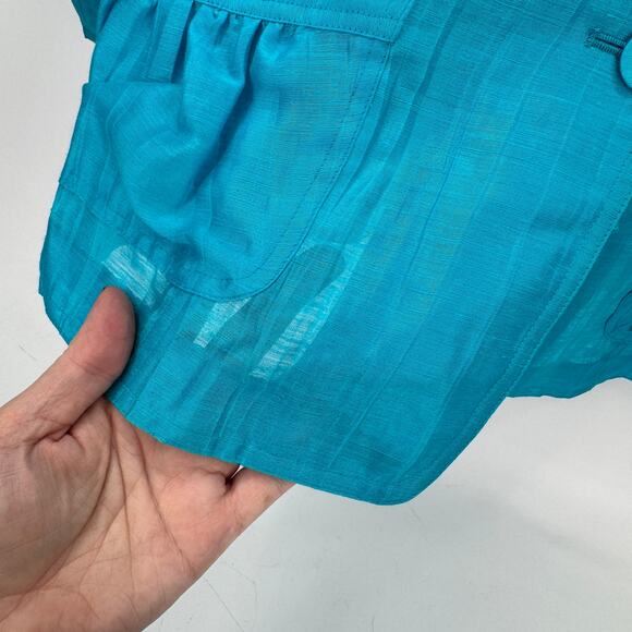 Chico's Blazer Womens Medium Maui Blue Linen Blend Semi Sheer 3/4 Sleeve NEW - Picture 6 of 9